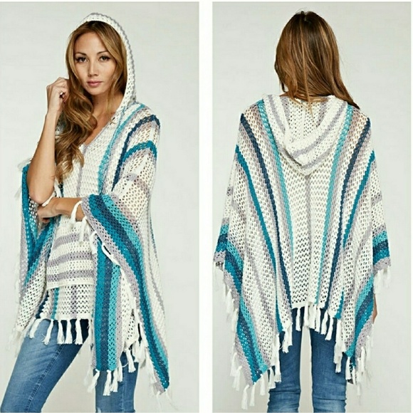 Love Stitch Sweaters - Love Stitch Crochet Striped Poncho